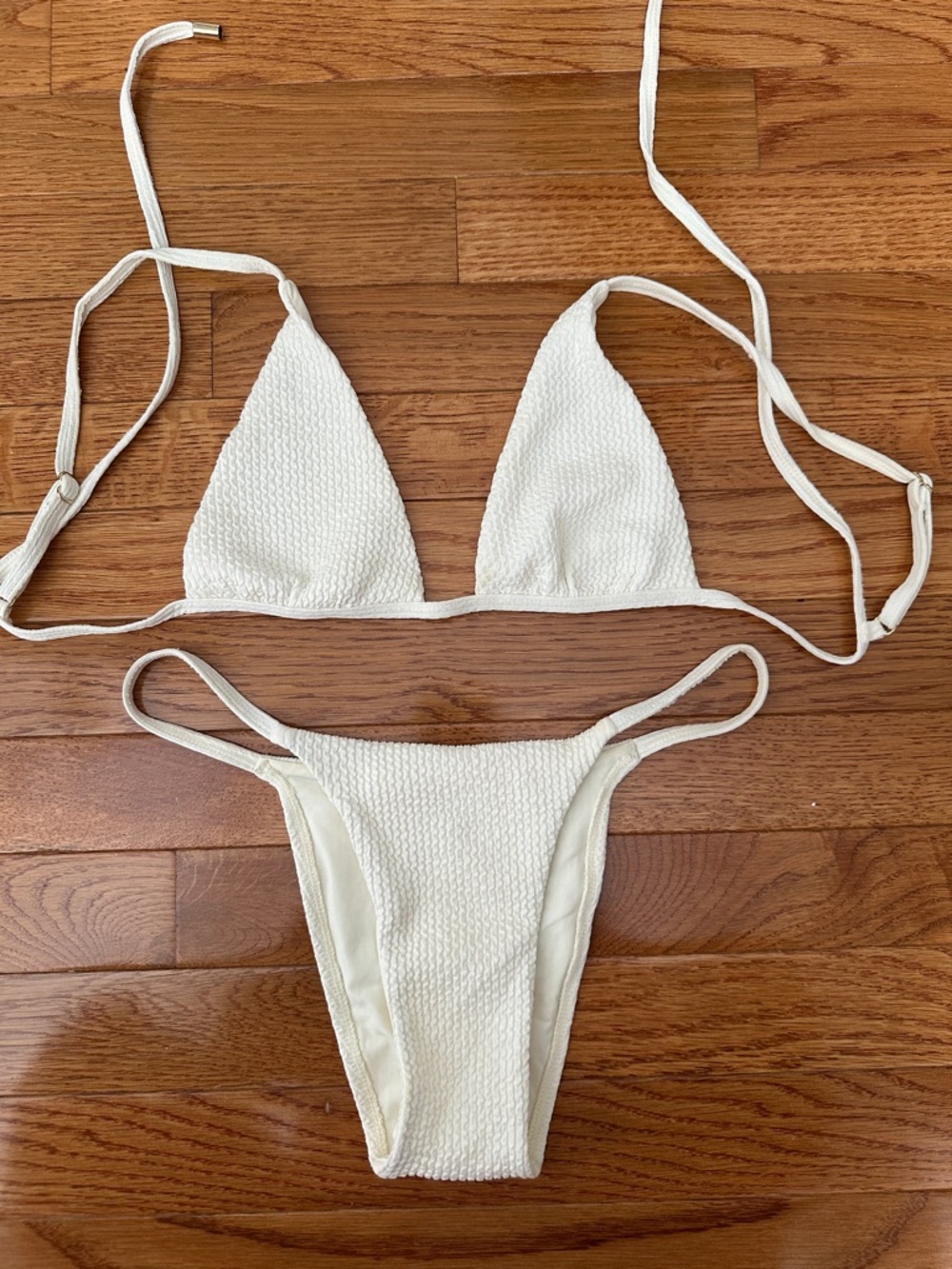 Monday Swimwear Cream Textured Triangle Bikini Set